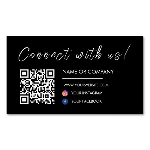 Connect with us Website Qr Code Social Media Black Business Card Magnet