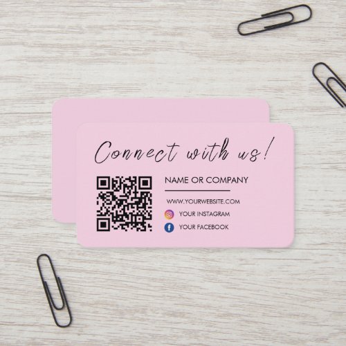 Connect with us Website Qr Code Social Media Pink Business Card
