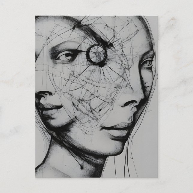 Connected Black and White Drawing  Postcard (Front)