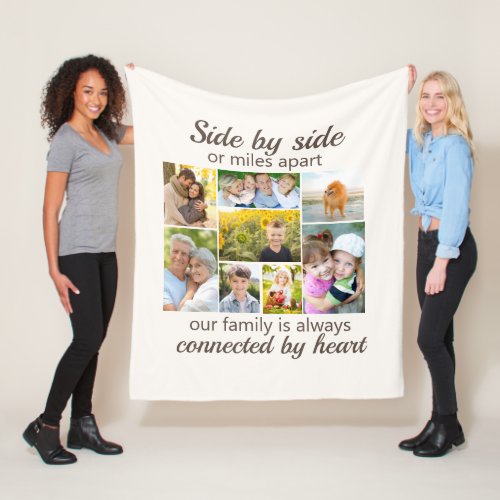 Connected by Heart White 8 Family Photo Collage Fleece Blanket