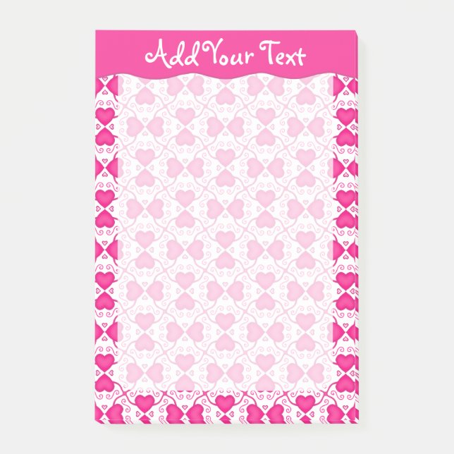Connected Hearts Hot Pink on White Valentine's Day Post-it Notes (Front)