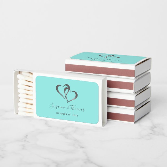 Connected Hearts on Mint Green Matchbox Matchboxes (Stacked)