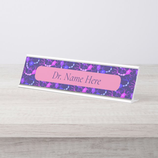 Connected Neurons Neon Purple Desk Name Plate (Front)