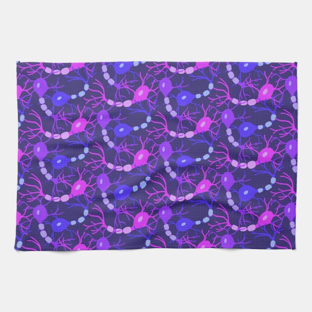 Connected Neurons Neon Purple Kitchen Towel (Horizontal)