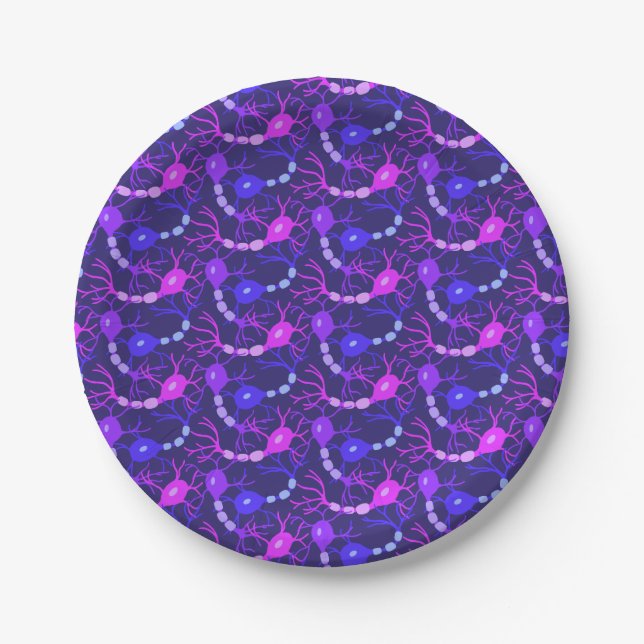 Connected Neurons Neon Purple Paper Plates (Front)