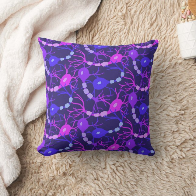 Connected Neurons Neon Purple Throw Pillow (Blanket)