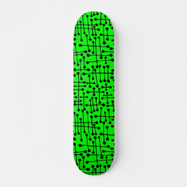 Connected Spots - Black on Green Skateboard Deck (Front)