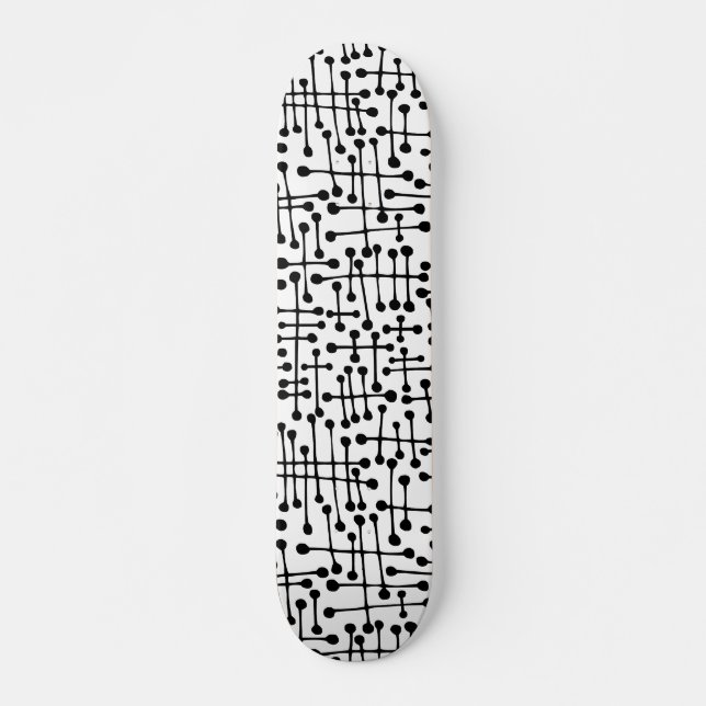 Connected Spots - Black on Wood Skateboard Deck (Front)