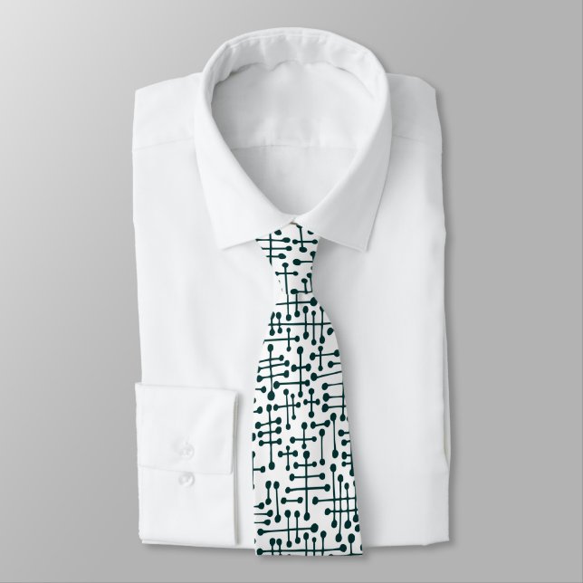 Connected Spots - Dark Green on White Neck Tie (Tied)