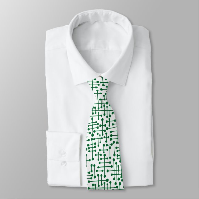 Connected Spots - Forest Green on White Neck Tie (Tied)
