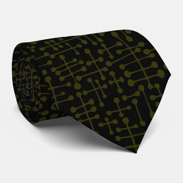 Connected Spots - Murky Green on Black Neck Tie (Rolled)