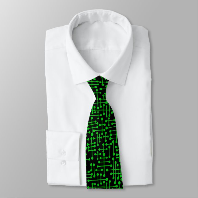 Connected Spots - Spring Green on Black Neck Tie (Tied)