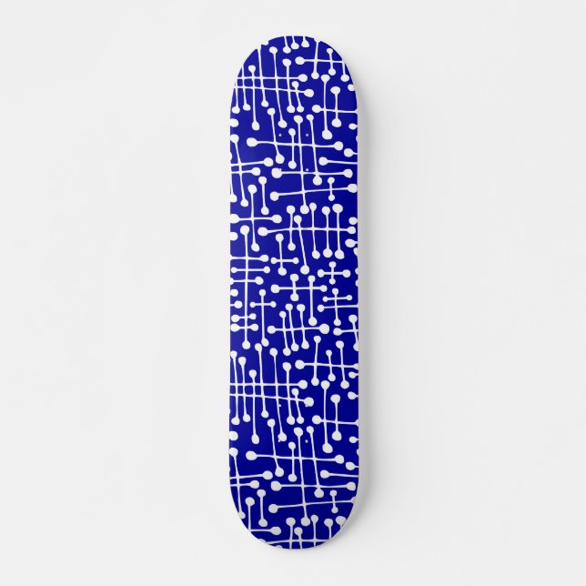 Connected Spots - White on Dk Blue Skateboard Deck (Front)