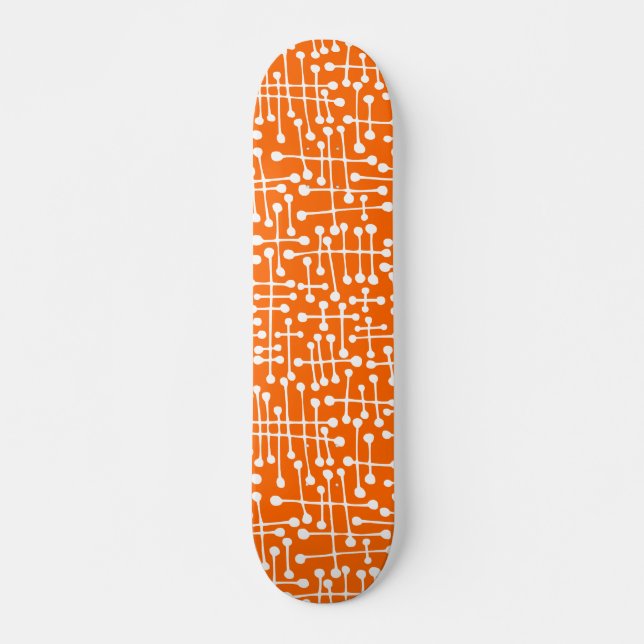 Connected Spots - White on Orange Skateboard Deck (Front)