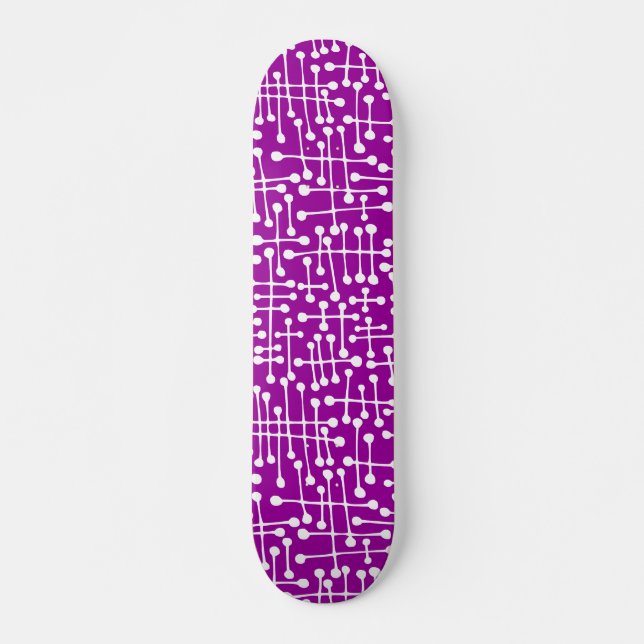 Connected Spots - White on Purple Skateboard Deck (Front)