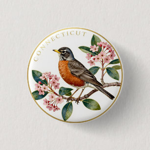 Connecticut American Robin State Bird Botanical Button