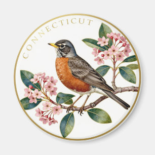 Connecticut American Robin State Bird Botanical Magnet