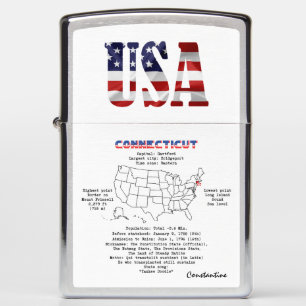 Connecticut American state on a map and useful inf Zippo Lighter