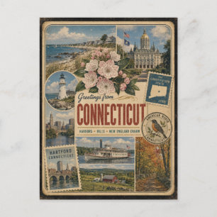 Connecticut Authentic Vintage Style Postcard