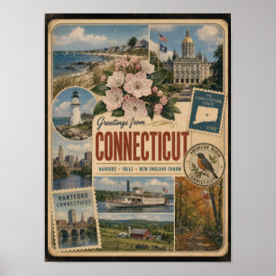 Connecticut Authentic Vintage Style Poster