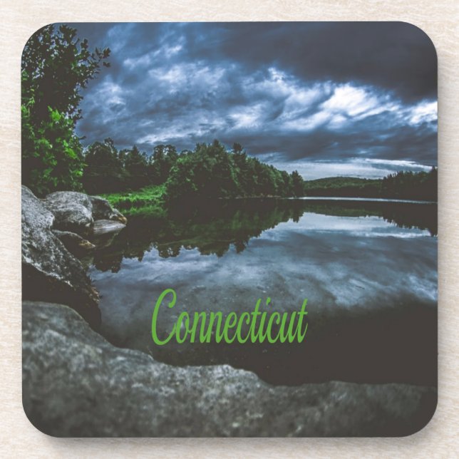 Connecticut Beutiful Lake Trees Beverage Coaster (Front)