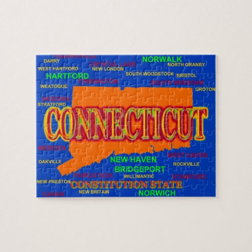 Connecticut Cities and Towns State Pride Map Jigsaw Puzzle