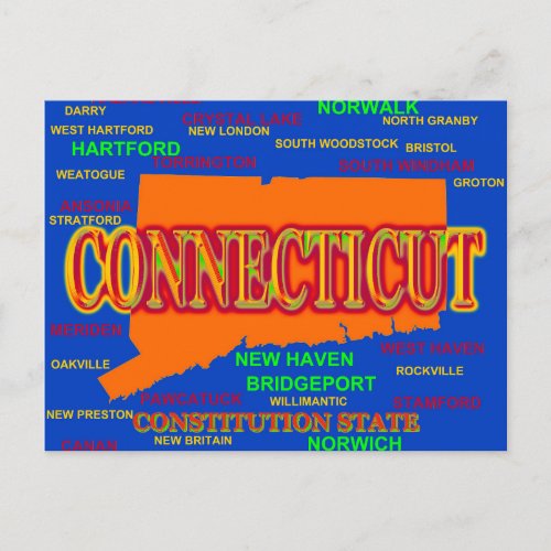 Connecticut Cities and Towns State Pride Map Postcard