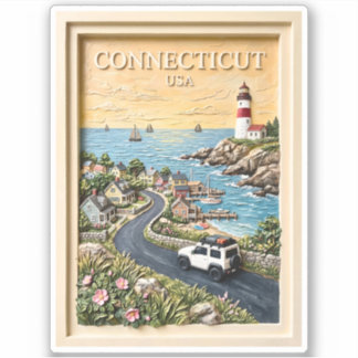 Connecticut Coastal Lighthouse Vintage Road Trip Sticker