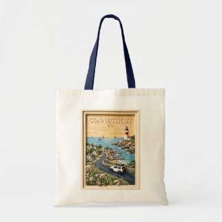 Connecticut Coastal Lighthouse Vintage Road Trip Tote Bag