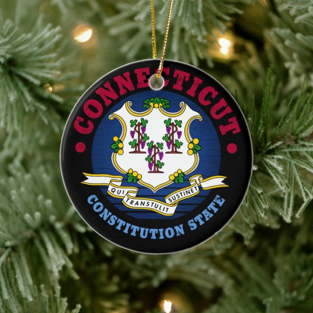 CONNECTICUT CONSTITUTION STATE FLAG CERAMIC ORNAMENT (Tree)