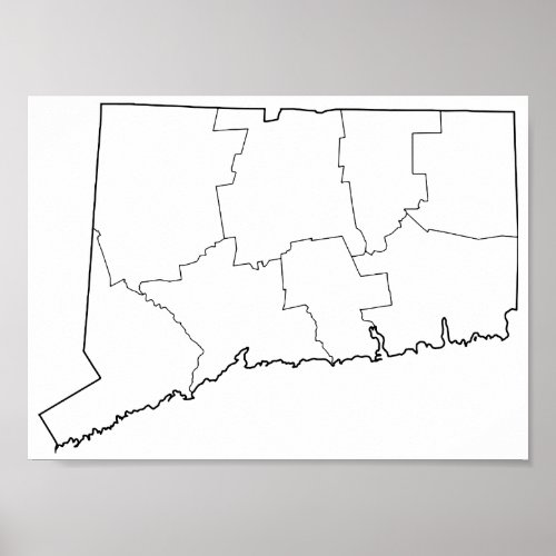 Connecticut Counties Blank Outline Map Poster