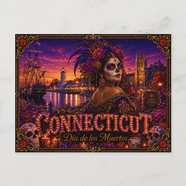 Connecticut Día de los Muertos Retro Postcard (Front)