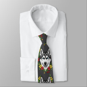 Connecticut Dog And Colorful Mirablis Blossom Neck Tie