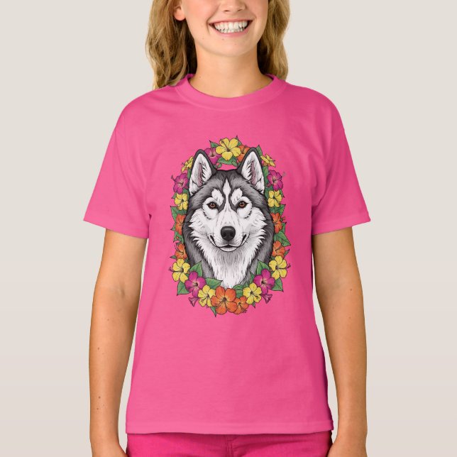 Connecticut Dog And Colorful Mirablis Flowers T-Shirt (Front)