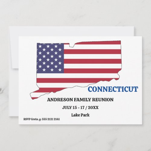 CONNECTICUT FAMILY REUNION STATE MAP USA Flag Invitation
