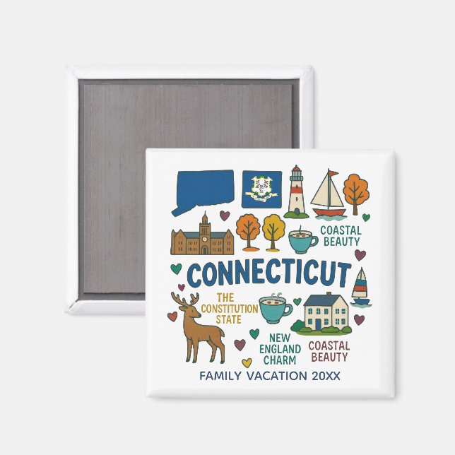 Connecticut Family Trip Keepsake Personalized Magnet (Front/Back)
