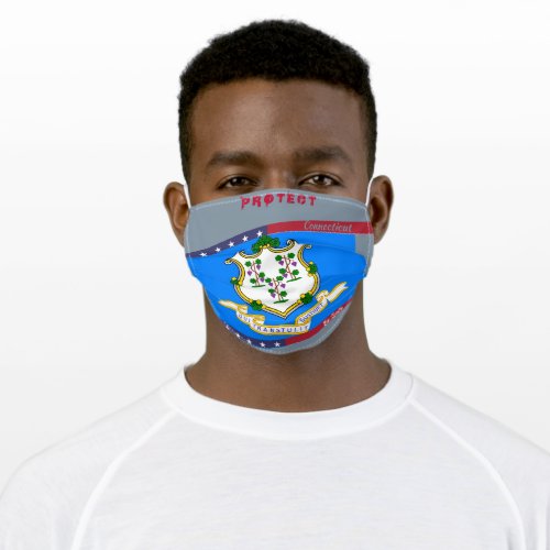 Connecticut Flag w Stars Stripes on Cool Grey Adult Cloth Face Mask