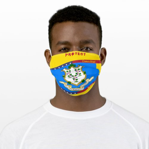 Connecticut Flag w Stars Stripes on Yellow Gold Adult Cloth Face Mask