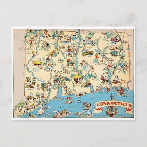 Connecticut Funny Vintage Map Postcard