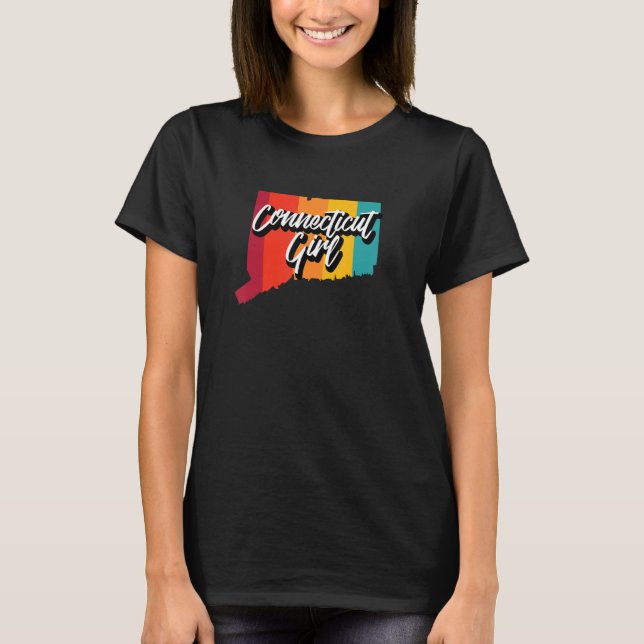 Connecticut Girl Home State Retro 70s Stripes Us S T-Shirt (Front)