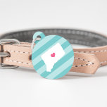 Connecticut Heart Pet ID Tag<br><div class="desc">Let your furry friend show some home state pride with this cute Connecticut ID tag. Design features a white silhouette map of the state of Connecticut with a pink heart inside, on a tone on tone turquoise stripe background. Add your pet's name and contact information to the back in white...</div>