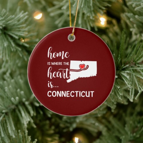 Connecticut home is where the heart is ceramic ornament