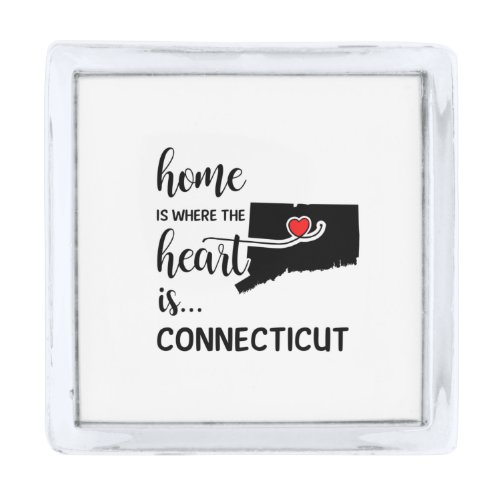 Connecticut home is where the heart is silver finish lapel pin