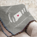 Connecticut Home State Personalized Throw Blanket<br><div class="desc">Show some home state pride with this cute rustic grey throw blanket featuring "home" in white calligraphy script lettering with a silhouette map of the state of Connecticut standing in for the letter "O." A red heart illustration inside the state map completes the design; you can change the position of...</div>