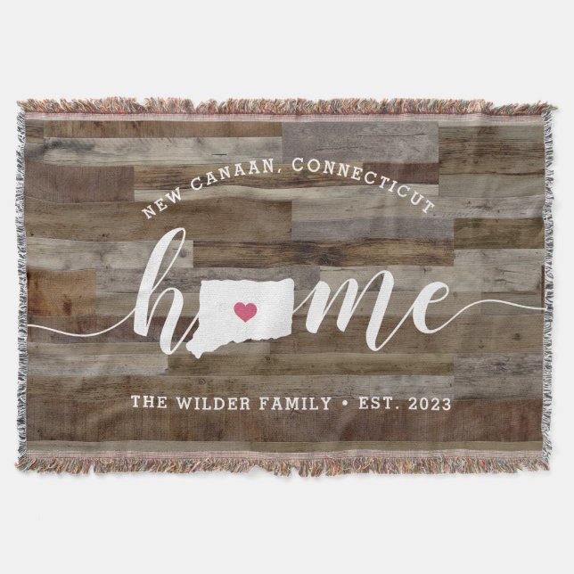 Connecticut Home State Personalized Wood Look Throw Blanket (Front)