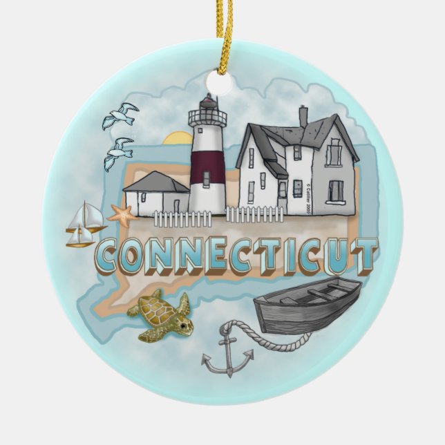 Connecticut Lighthouse Ceramic Ornament (Front)