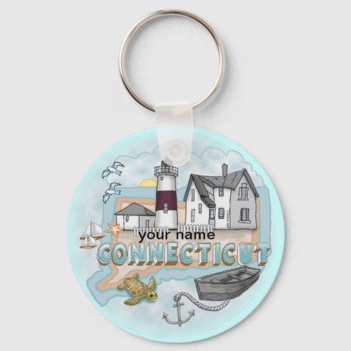 Connecticut Lighthouse custom name keychain