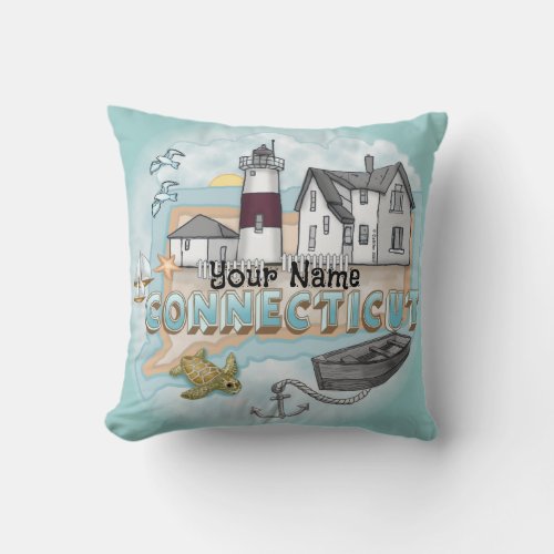 Connecticut Lighthouse custom name Throw Pillow