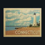 Connecticut Lighthouse Postcard Vintage Travel<br><div class="desc">Connecticut design in Vintage Travel style featuring a lighthouse on the cliff shore, overlooking the Atlantic ocean.</div>