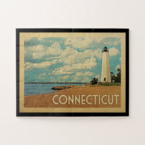 Connecticut Lighthouse Vintage Travel Jigsaw Puzzle